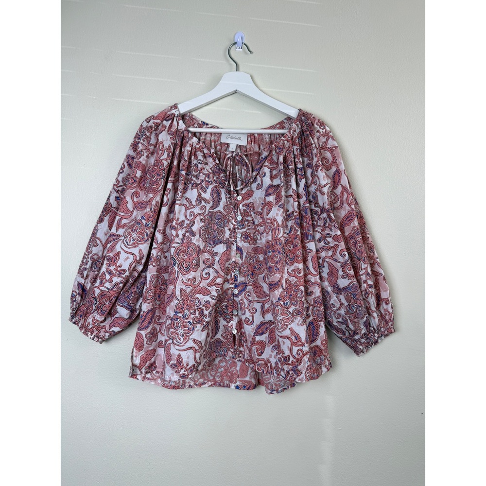 Cleobella Womens Boho Floral Paisley Cotton Balloon‎ Sleeve Blouse Size CottageS